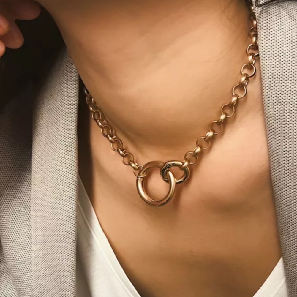 Gold Interlock Ring Chain Necklace